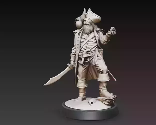 Pirate Captain Treasure Sword Fantasy Character Statue 3D Model