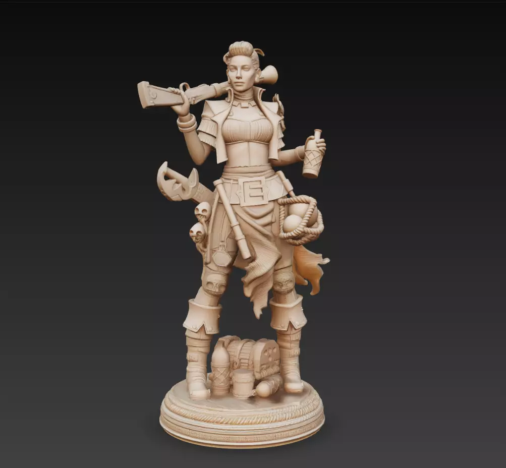 Female Pirate Captain Rifle Treasure Character 3D Model 3D print model