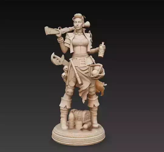 Female Pirate Captain Rifle Treasure Character 3D Model