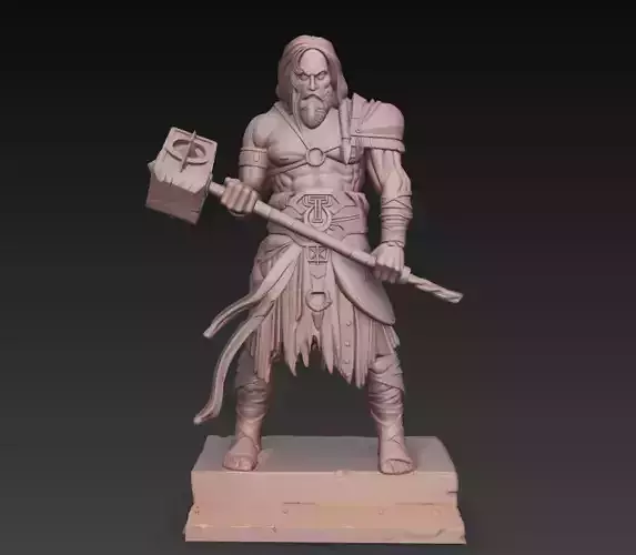Norse Warrior Hammer Viking Fantasy Character Statue 3D Model
