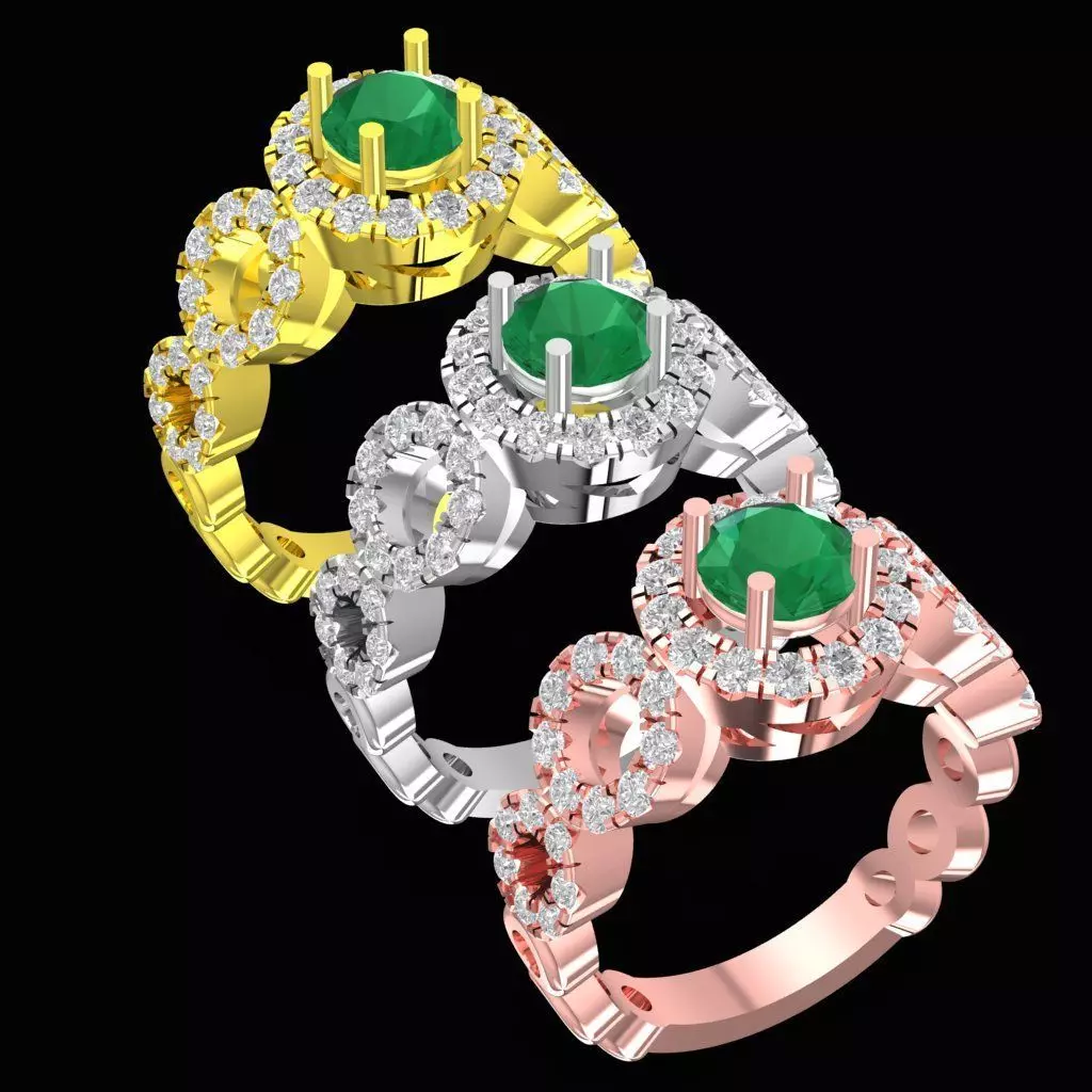Luxury Emerald Halo Diamond Ring for Women 235a 3D print model