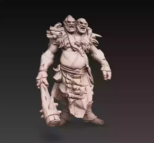 Two Headed Ogre Giant Club Warrior Fantasy Boss 3D Model