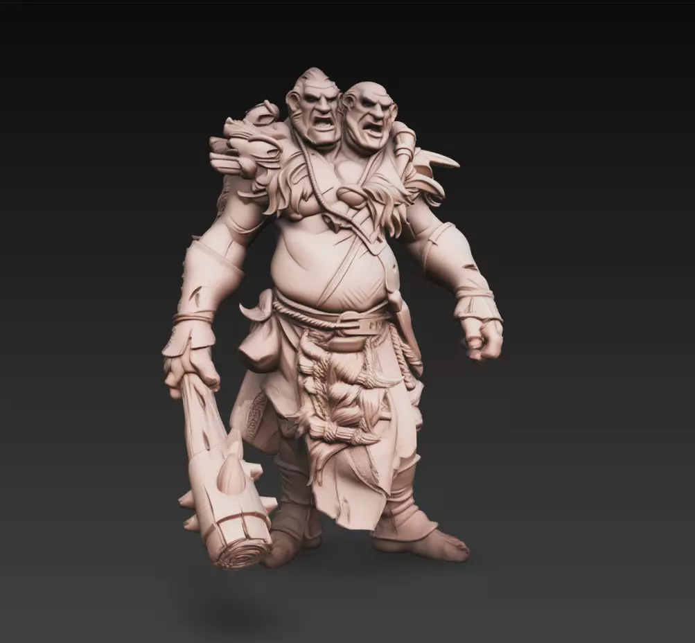 Two Headed Ogre Giant Club Warrior Fantasy Boss 3D Model 3D print model
