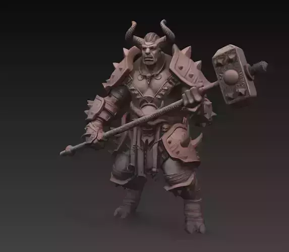 Demon Warrior Hammer Armored Fantasy Boss Character 3D Model