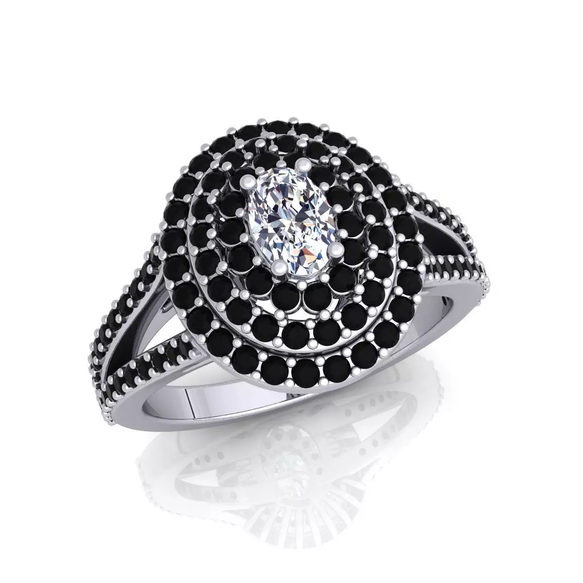 Ring Diana Style Oval White Diamonds 3D print model