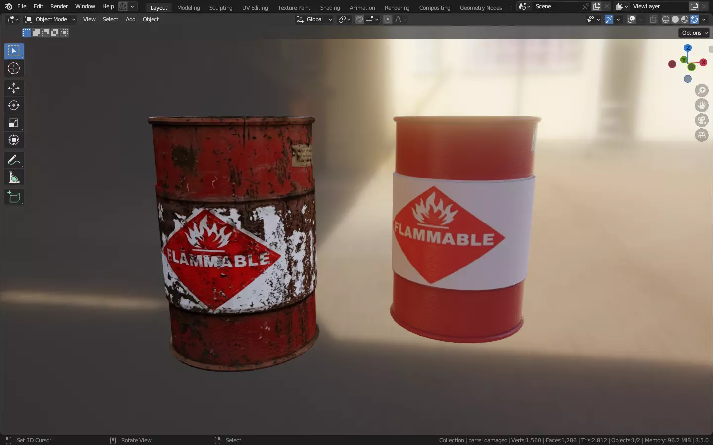 Industrial Flammable Barrel Clean Rusty PBR 3D model