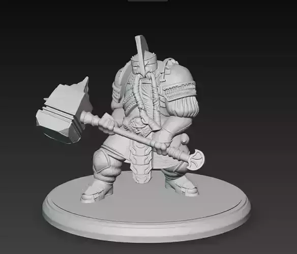 Armored Dwarf Guardian Hammer Warrior Fantasy Character 3D Model