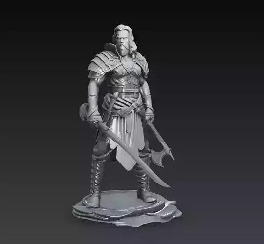 Warrior Knight Dual Sword Character Statue Figure 3D Model