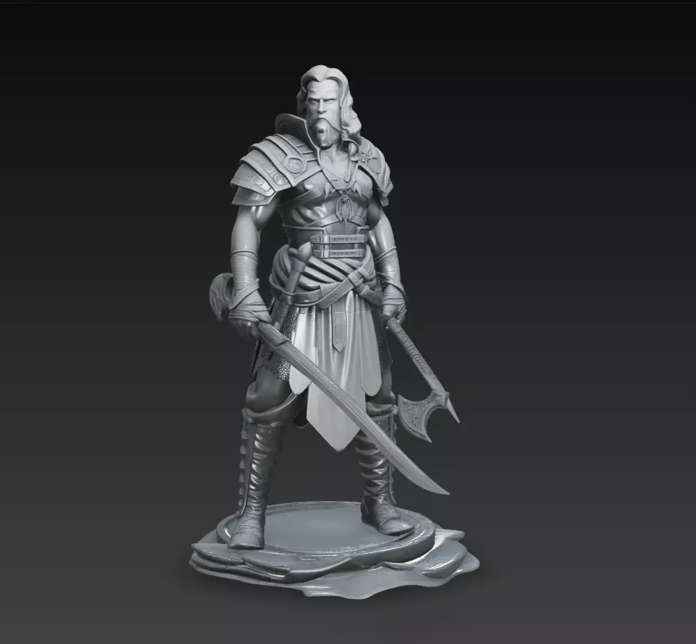 Warrior Knight Dual Sword Character Statue Figure 3D Model 3D print model