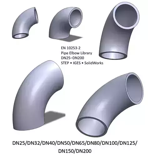 EN10253-2 Pipe Elbow 90 Long Radius DN25-DN200 STEP IGES 