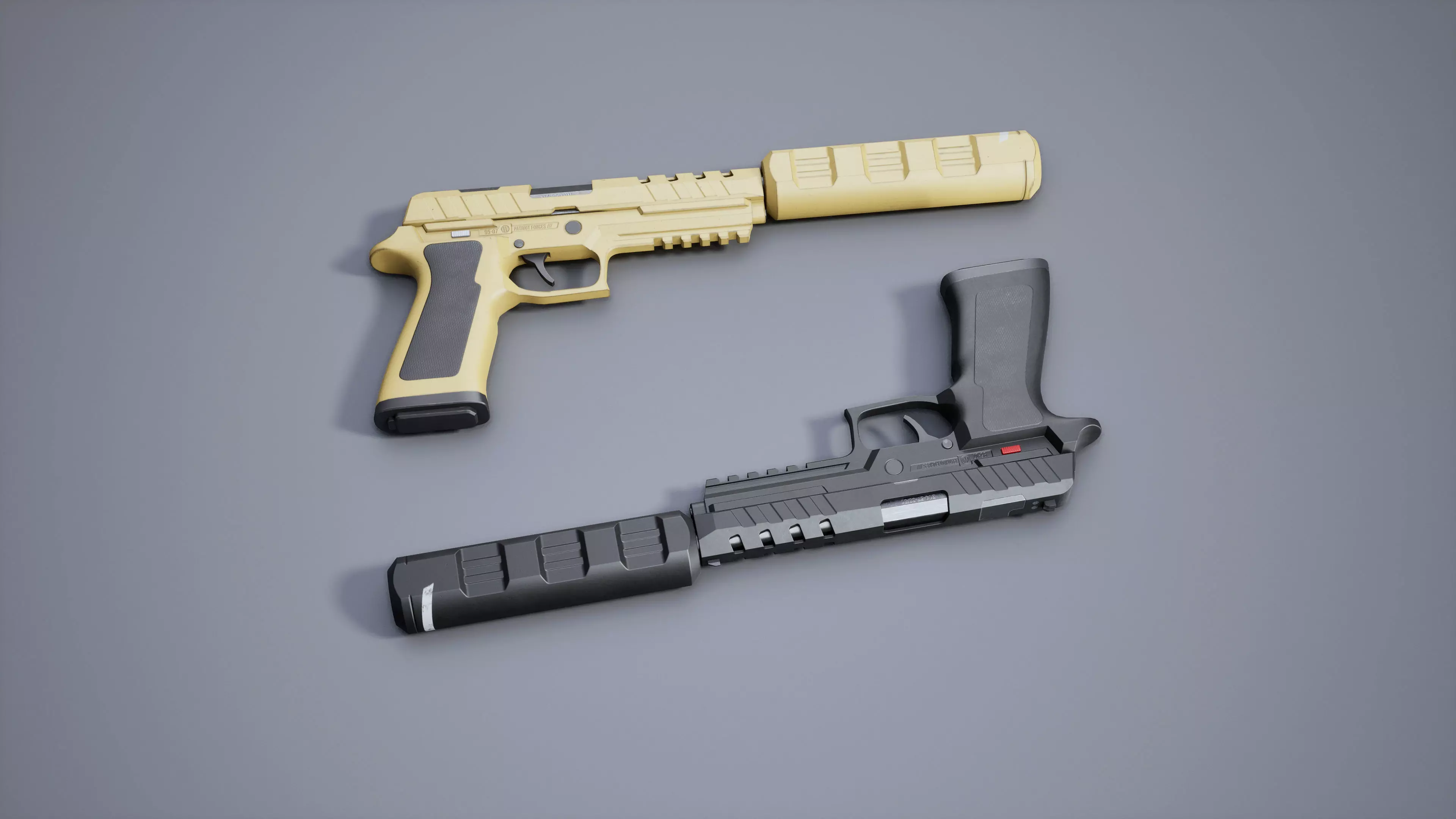 Pistol with silencer Low-poly 3D model