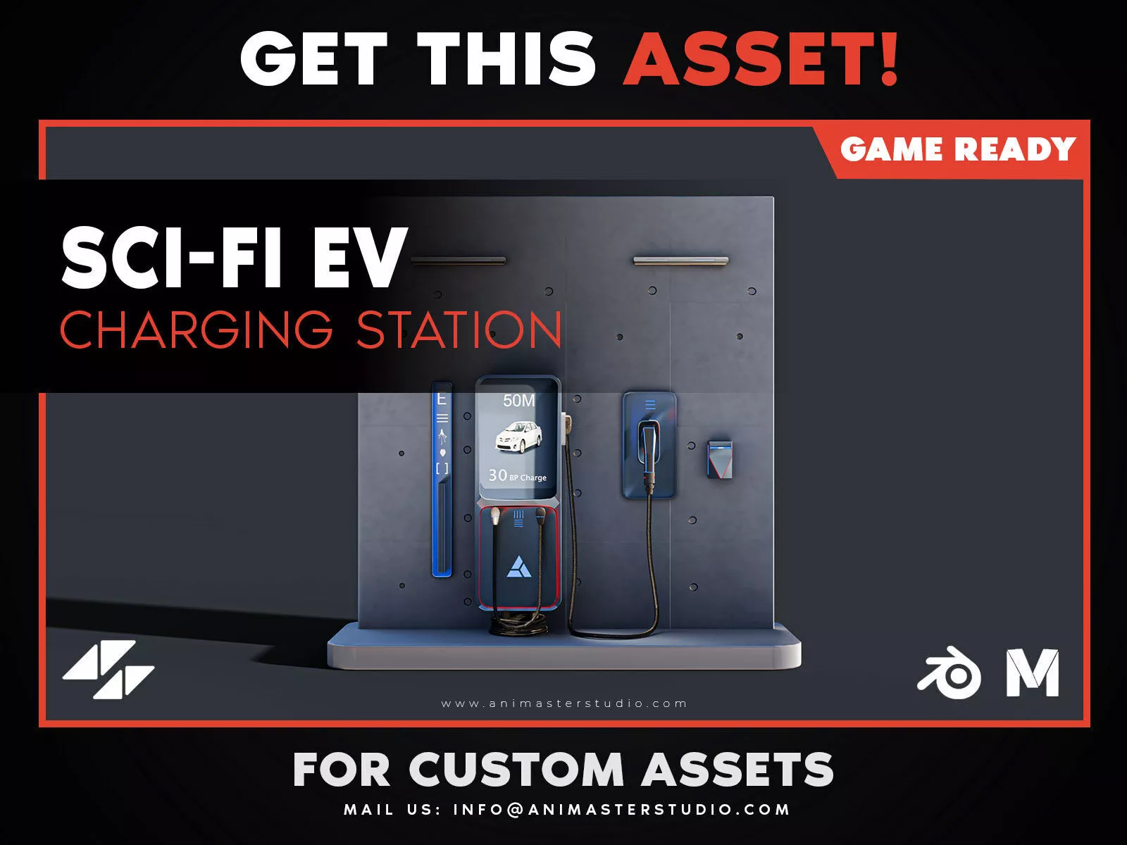 Futuristic EV Charging Station Low-poly 3D model