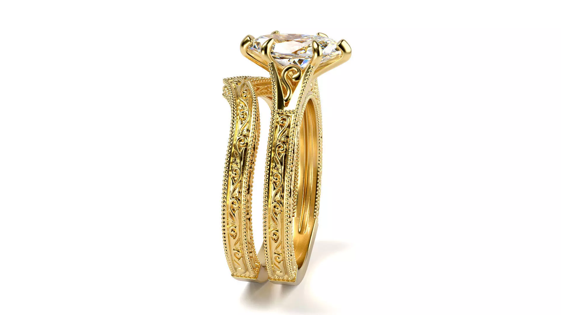 Vintage Ring With Pattern For Marquise All Sizes 3D print model