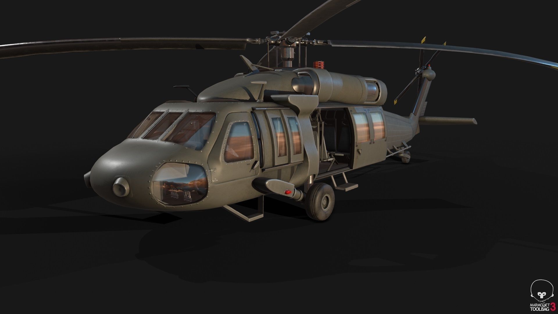 Low Poly PBR Medium Lift Utility Helicopter Low-poly 3D model_1