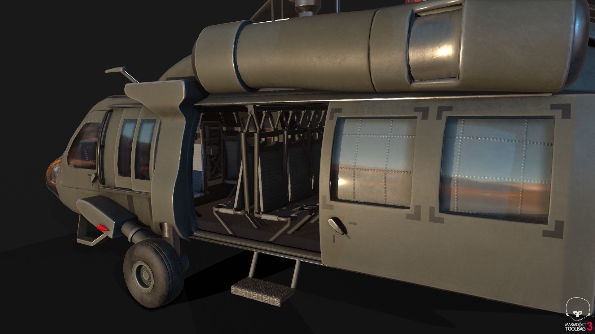 Low Poly PBR Medium Lift Utility Helicopter Low-poly 3D model_9