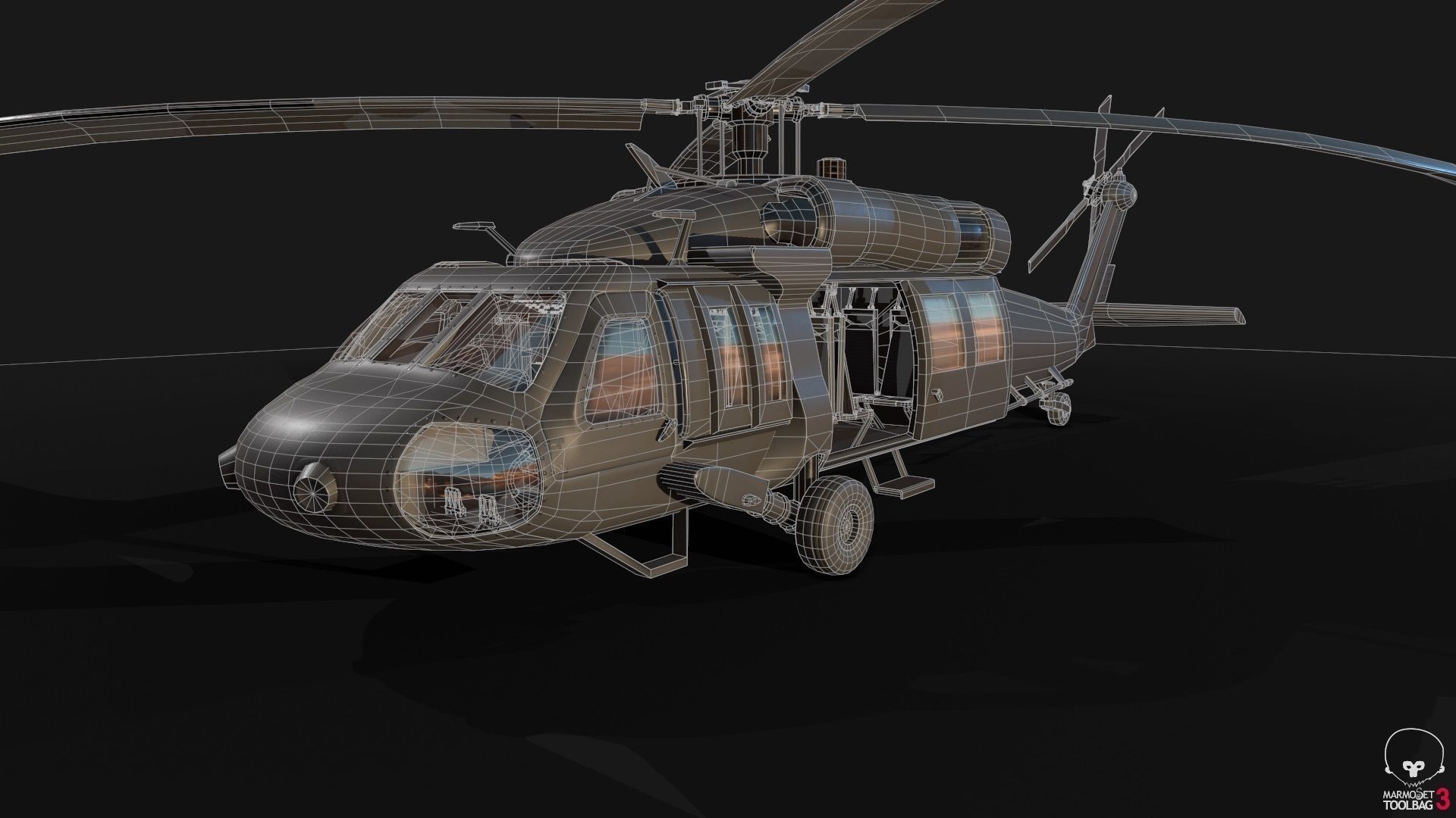 Low Poly PBR Medium Lift Utility Helicopter Low-poly 3D model_13