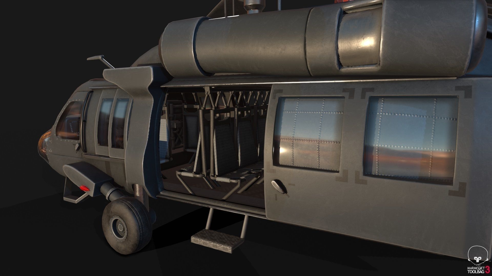 Low Poly PBR Medium Lift Utility Helicopter Low-poly 3D model_8