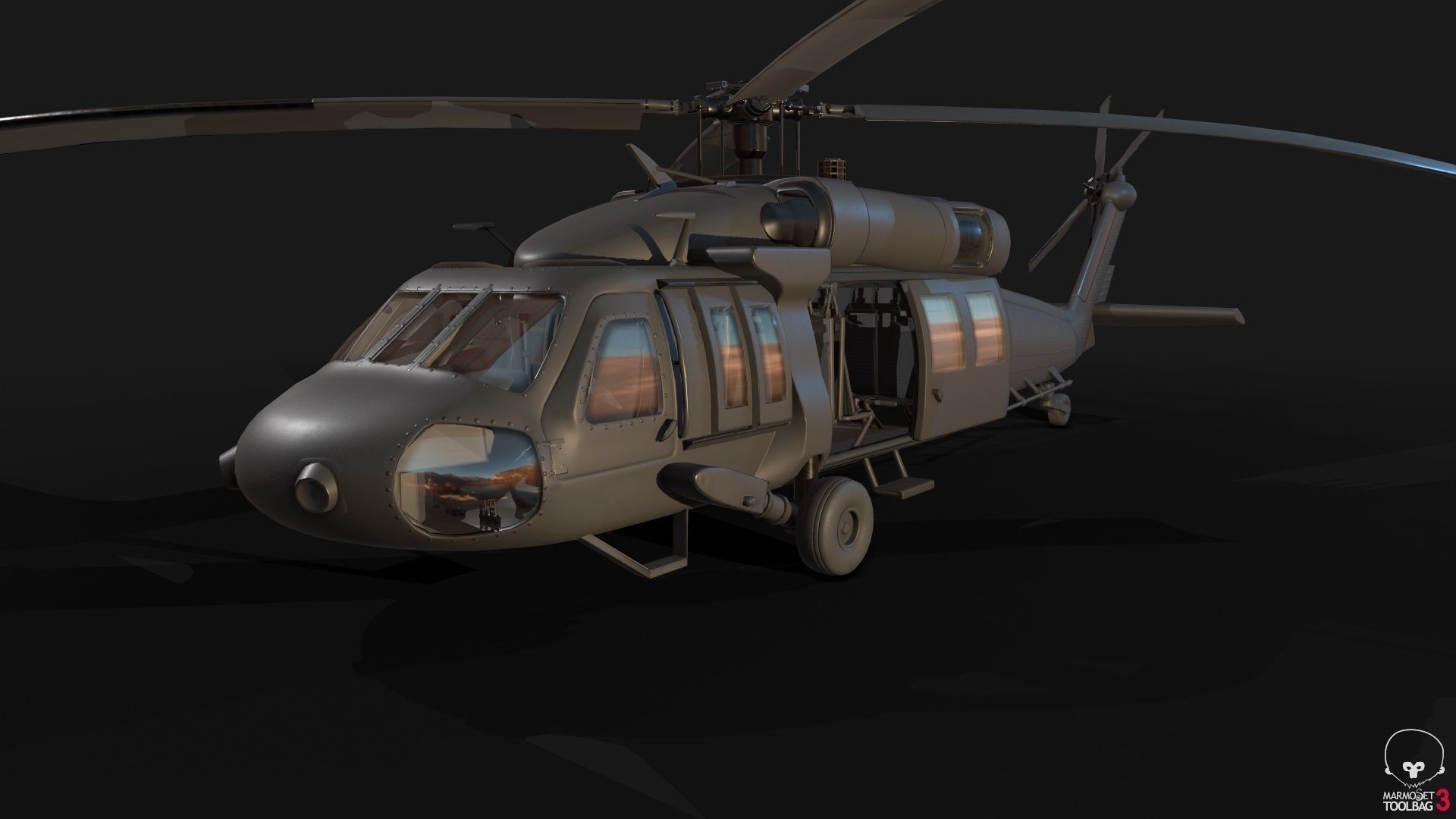 Low Poly PBR Medium Lift Utility Helicopter Low-poly 3D model_12
