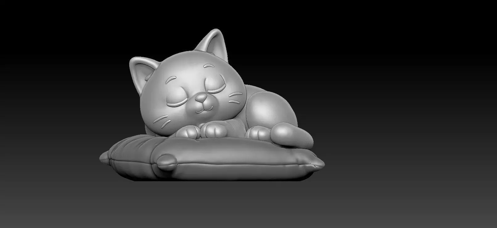 Cute Sleeping Kitten Sculpture on Cushion 3D print model