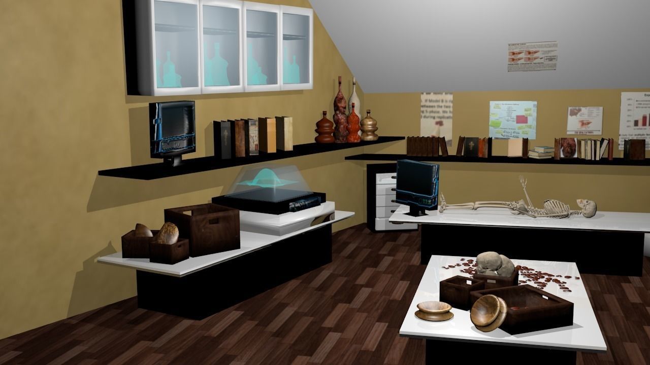 Archaeology lab and office Low-poly 3D model_1
