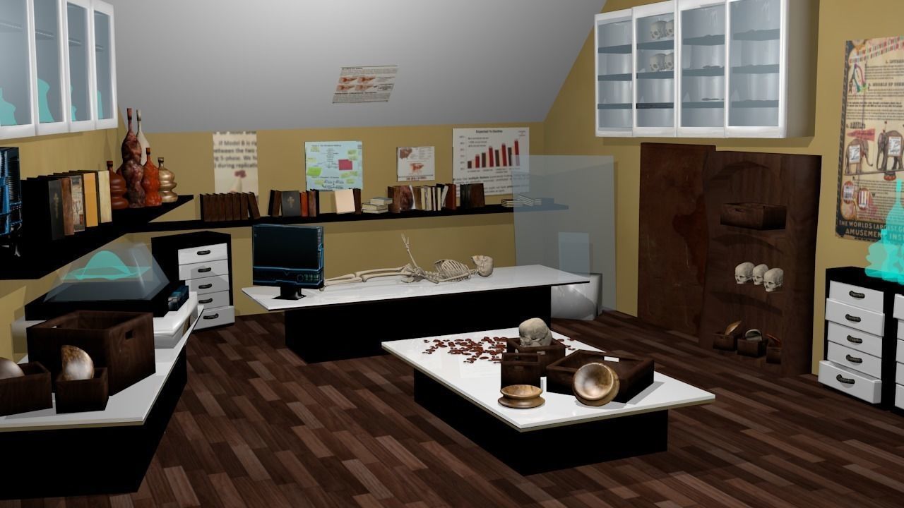 Archaeology lab and office Low-poly 3D model_0