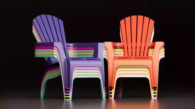 Stackable Plastic Chairs Set Low-poly 3D model