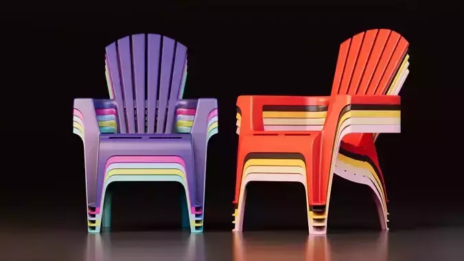 Stackable Plastic Chairs Set Low-poly 3D model 2