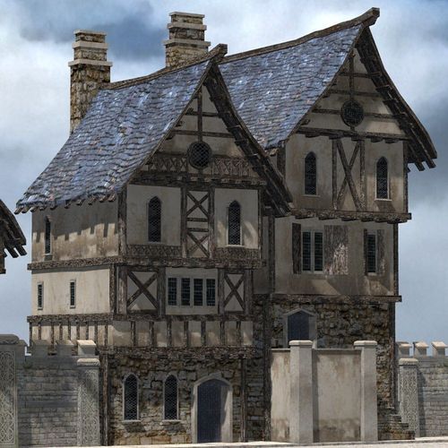 Medieval Street for 3ds obj Unity Low-poly 3D model 2