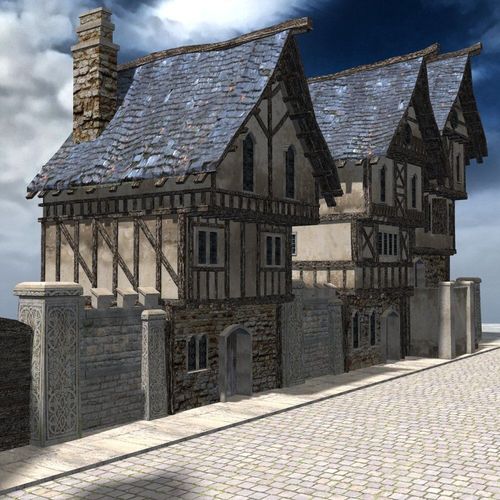 Medieval Street for 3ds obj Unity Low-poly 3D model 7