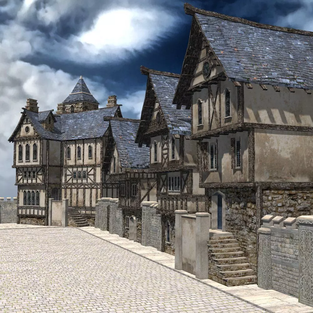 Medieval Street for 3ds obj Unity Low-poly 3D model