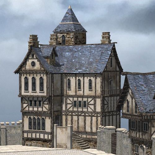 Medieval Street for 3ds obj Unity Low-poly 3D model 5