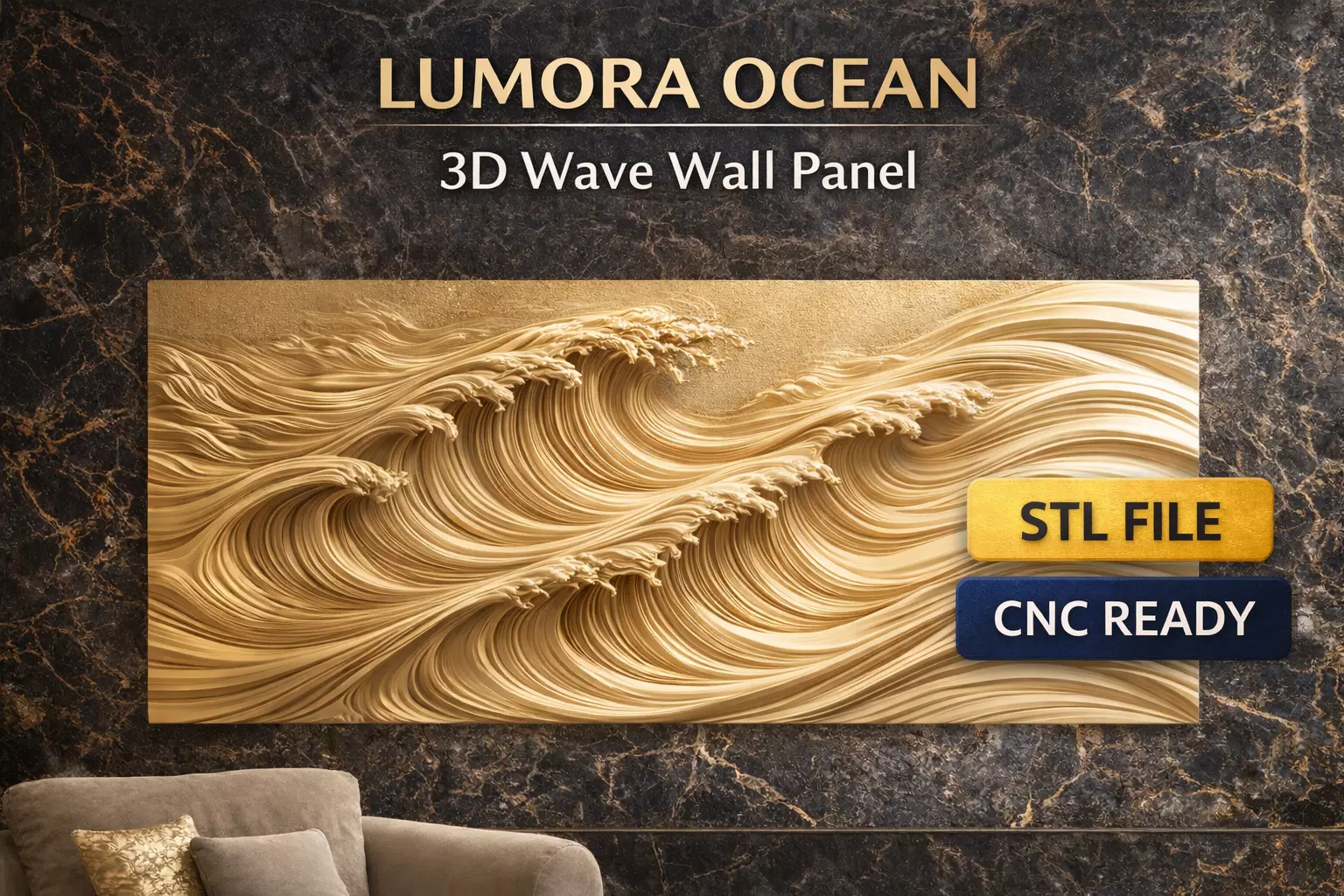 LUMORA OCEAN - 3D Wall Panel - High Details STL file - CNC Ready 3D print model
