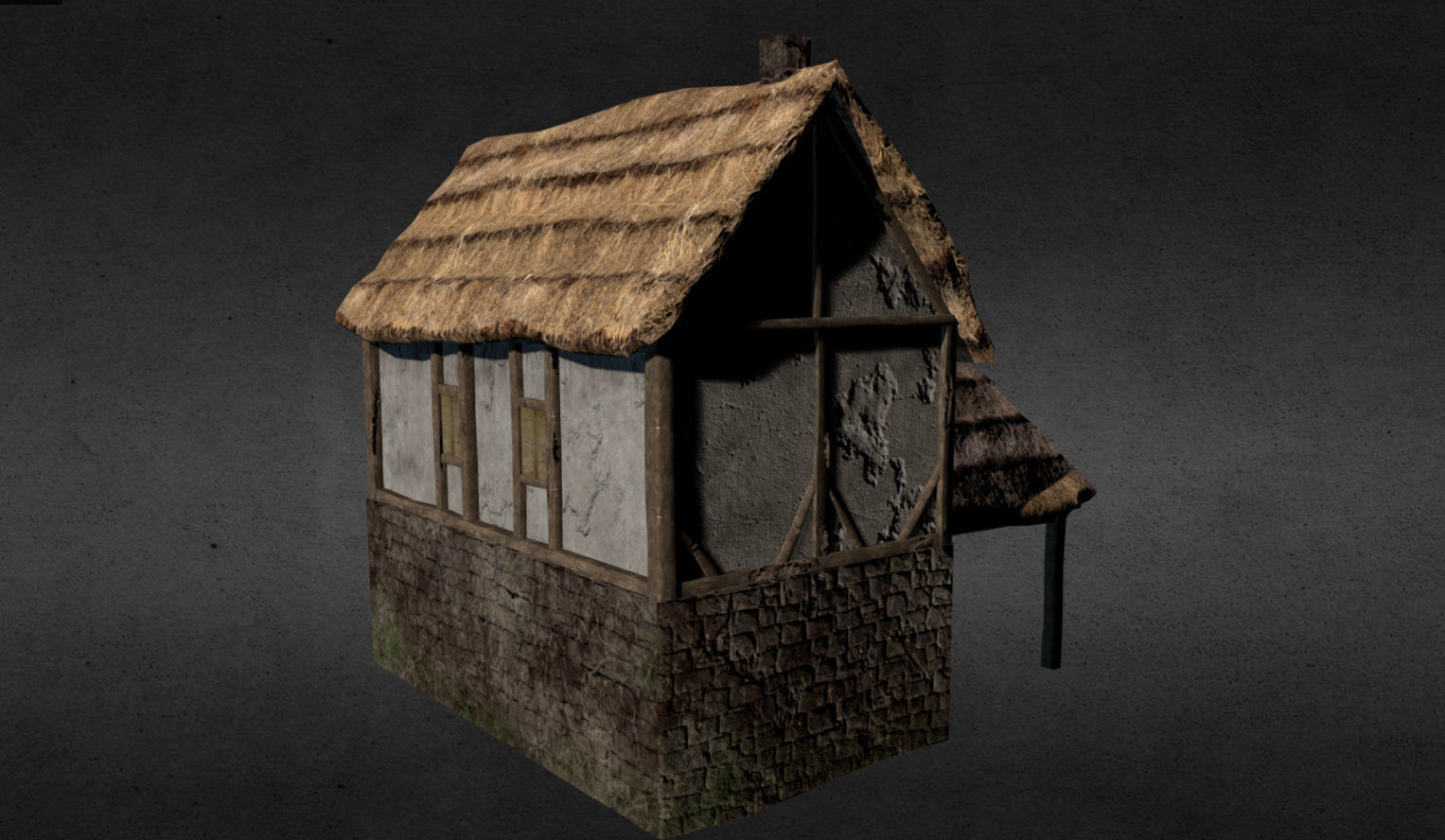 Medieval house Low-poly 3D model_2