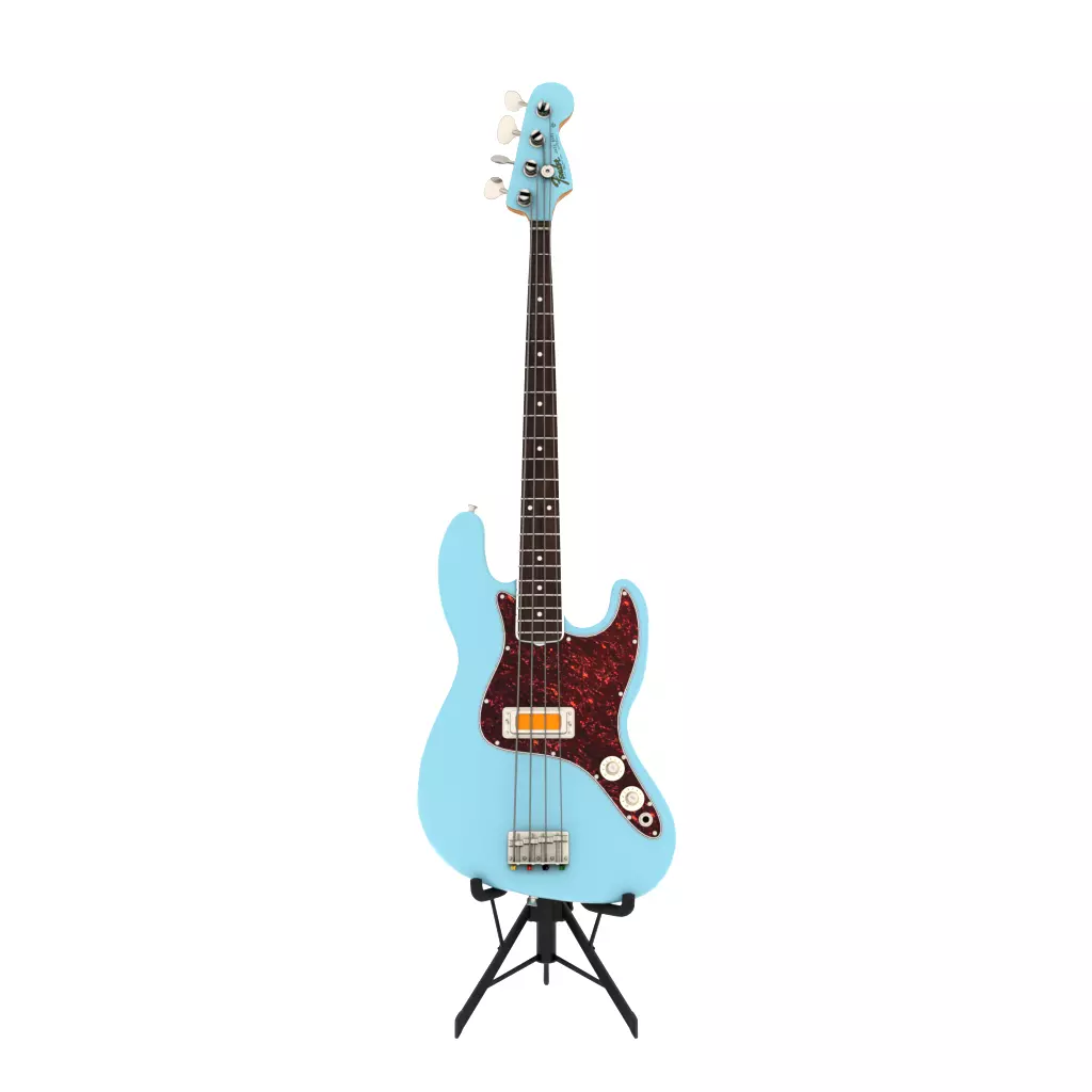 Fender Gold Foil Jazz Bass Sonic Blue with Stand Low-poly 3D model