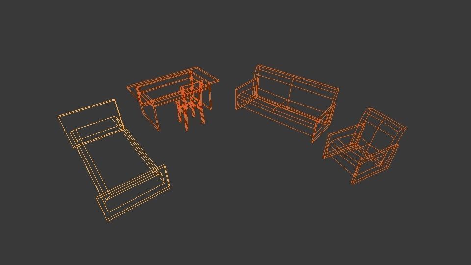 Old furniture set -2 Free low-poly 3D model_7