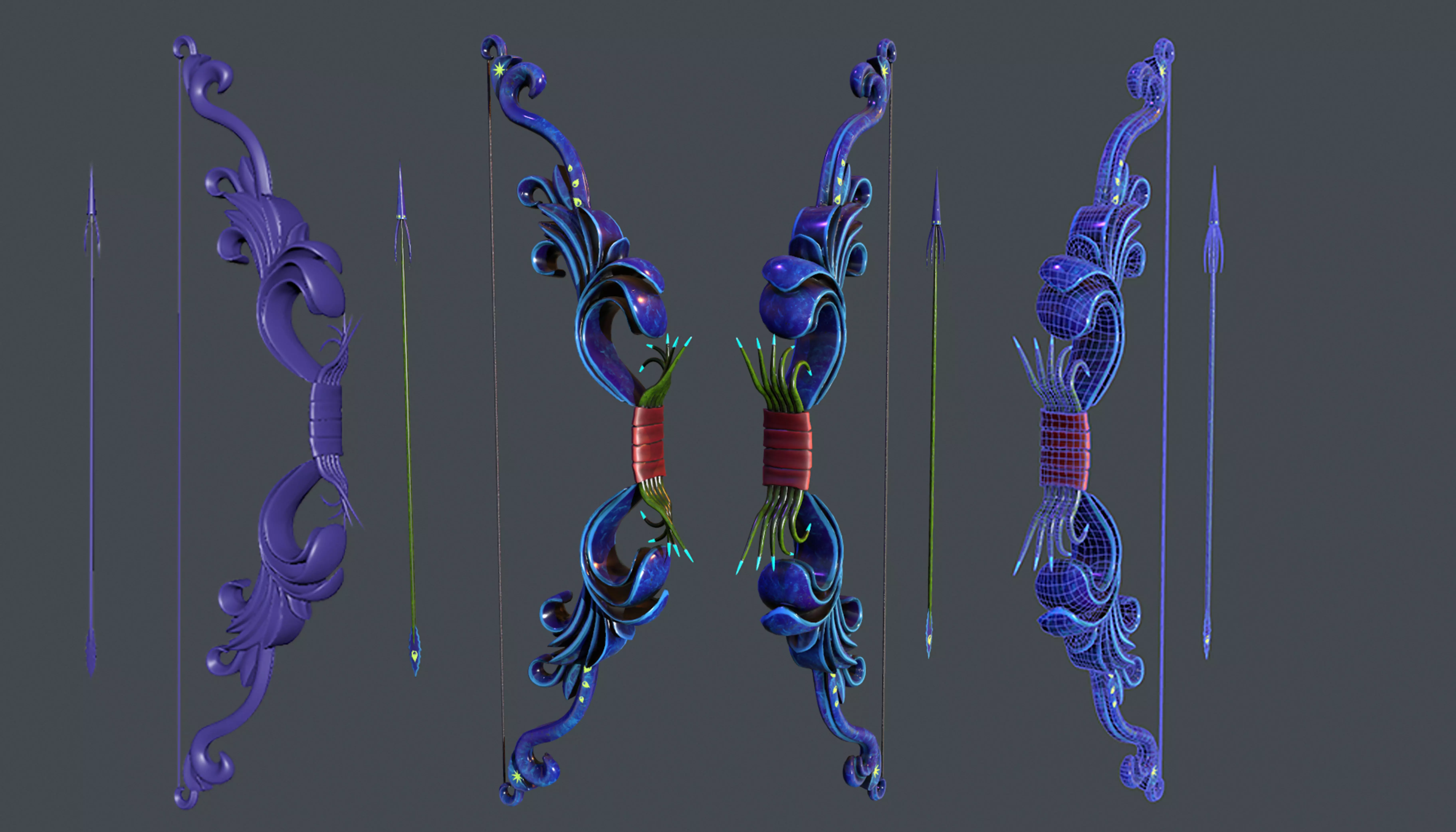 The bow and arrow shaped like a flower Low-poly 3D model