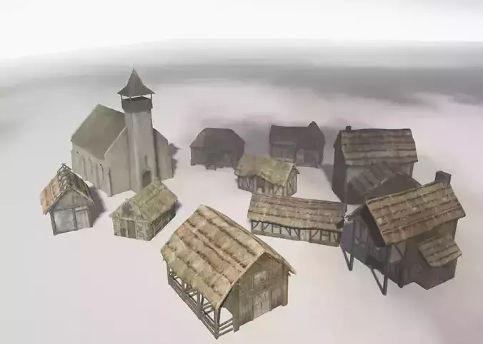 Medieval buildings pack Low-poly 3D model