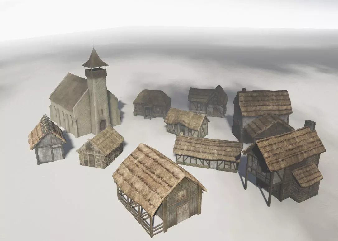 Medieval buildings pack Low-poly 3D model_0
