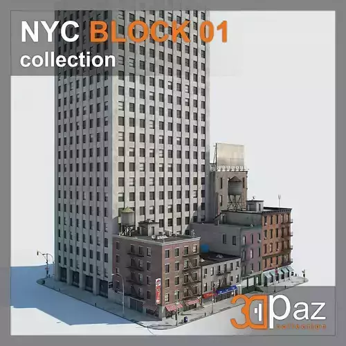 NYC Block 01 Low-poly 3D model