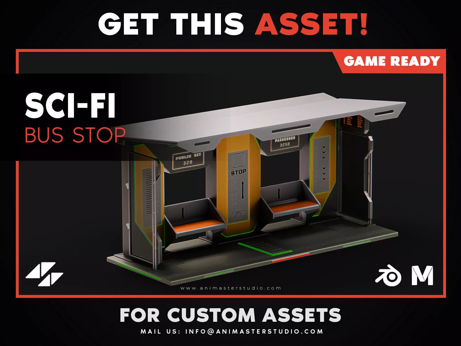 Sci-Fi Futuristic Bus Stop Low-poly 3D model