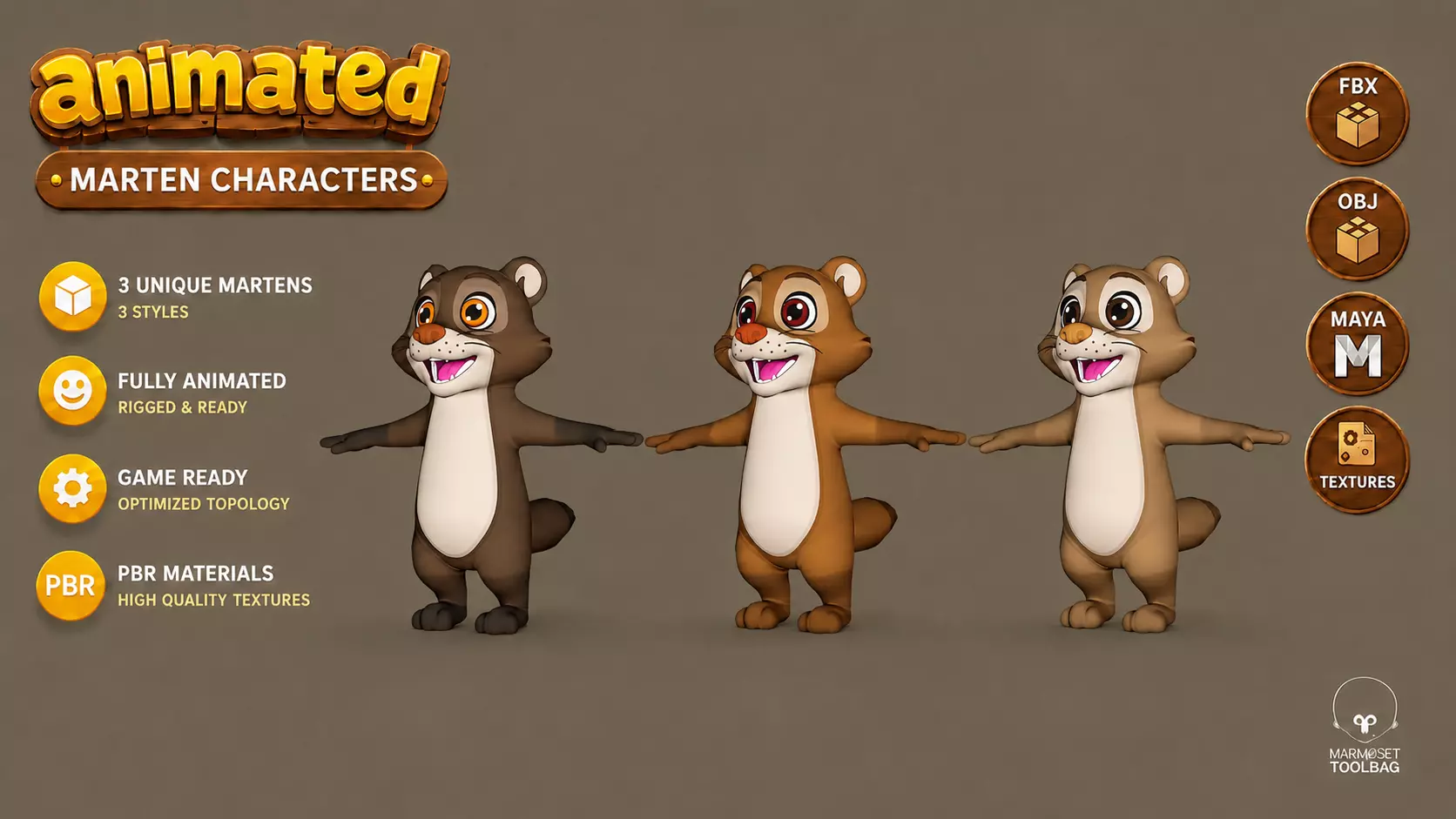 Animated Brown Ferret Low-poly 3D model