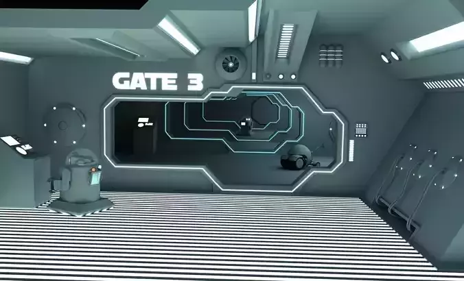 Space Base Interior GATE III and  Robots