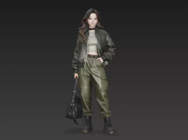 Chinese urban scene a fashionable woman carrying a bag 1 3D model