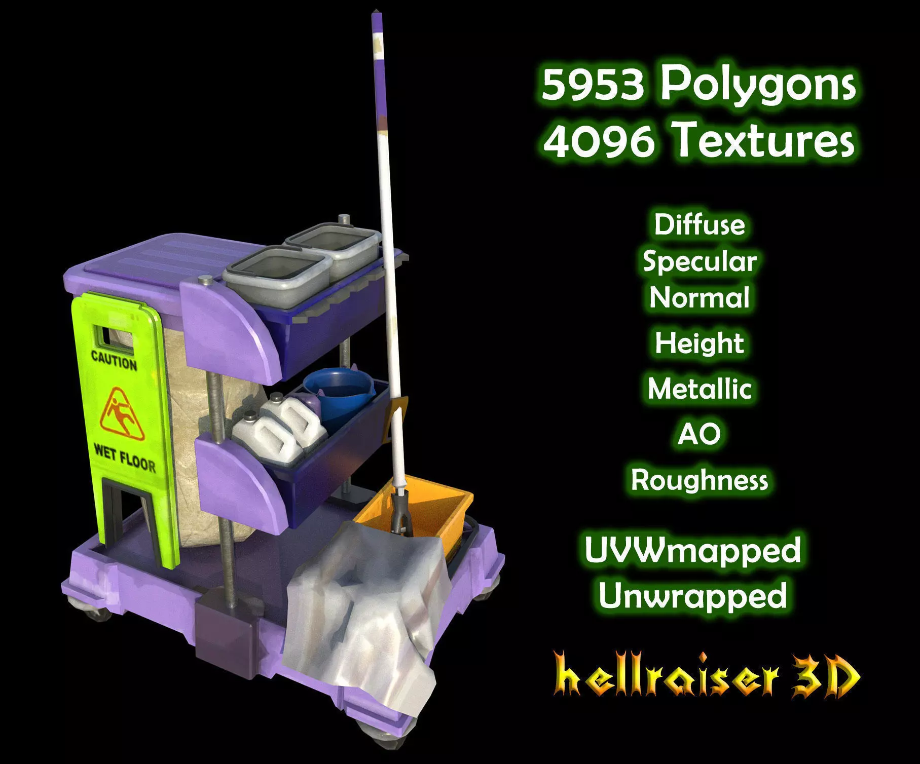 Cleaning Cart - PBR - Textured Low-poly 3D model_0