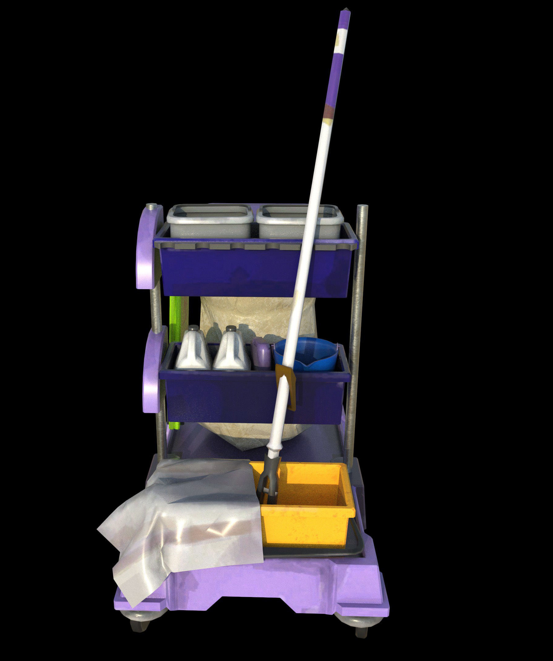 Cleaning Cart - PBR - Textured Low-poly 3D model_1
