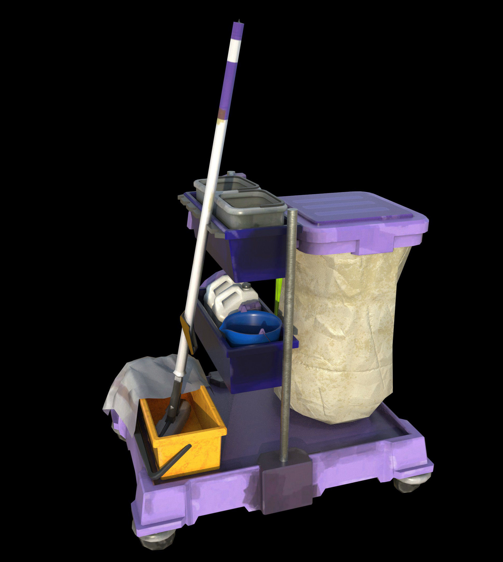 Cleaning Cart - PBR - Textured Low-poly 3D model_2