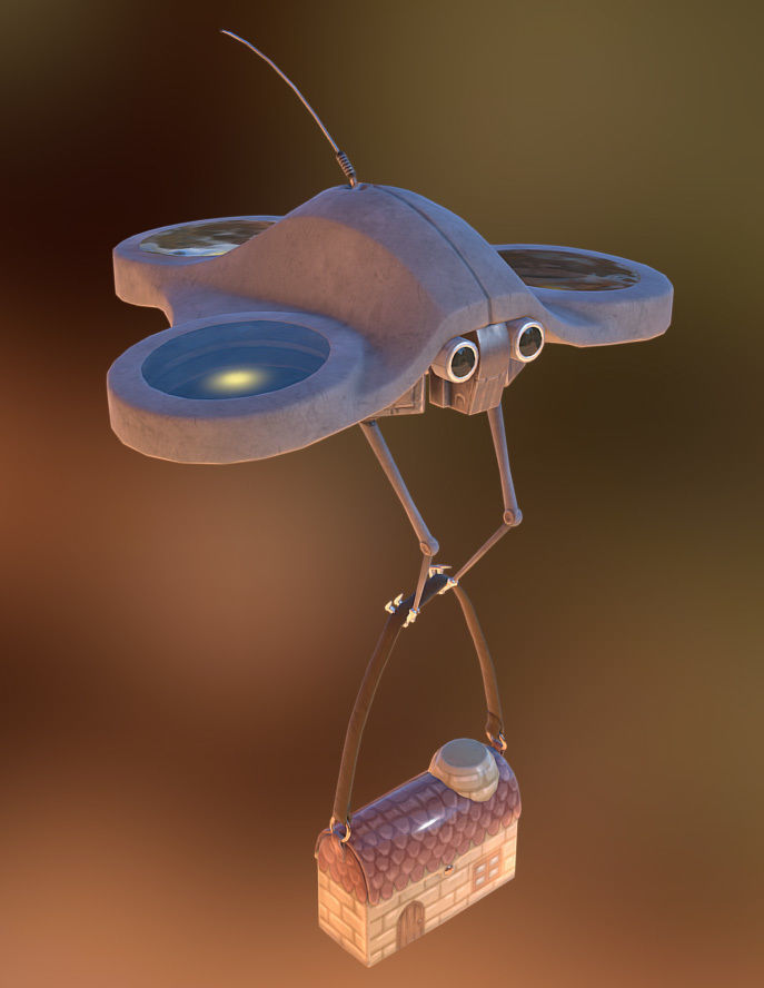 Carry-E flying robot with house Low-poly 3D model_6
