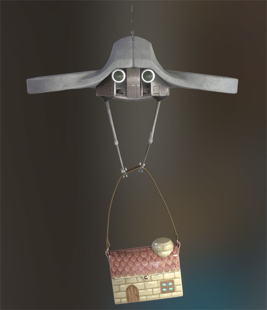 Carry-E flying robot with house Low-poly 3D model_3