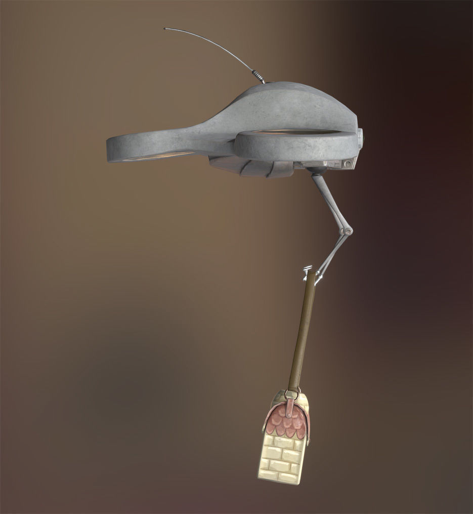 Carry-E flying robot with house Low-poly 3D model_4