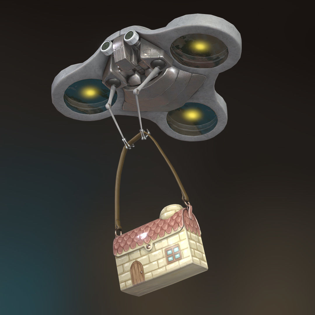 Carry-E flying robot with house Low-poly 3D model_8